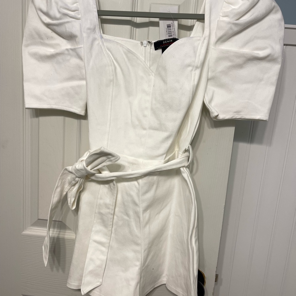 White Puff Sleeve Dress with Belt